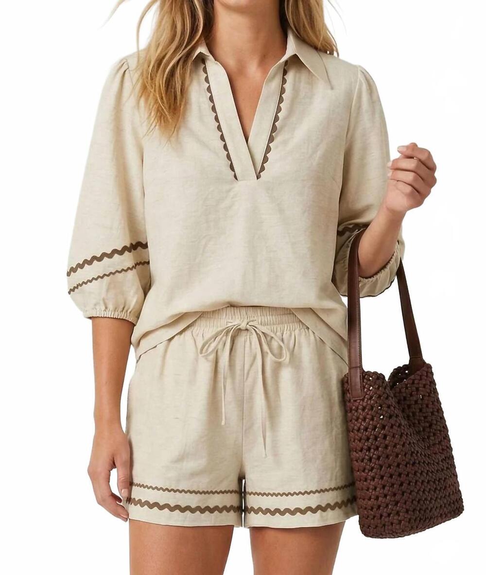 NEW NAKED ZEBRA lulu linen top in light taupe